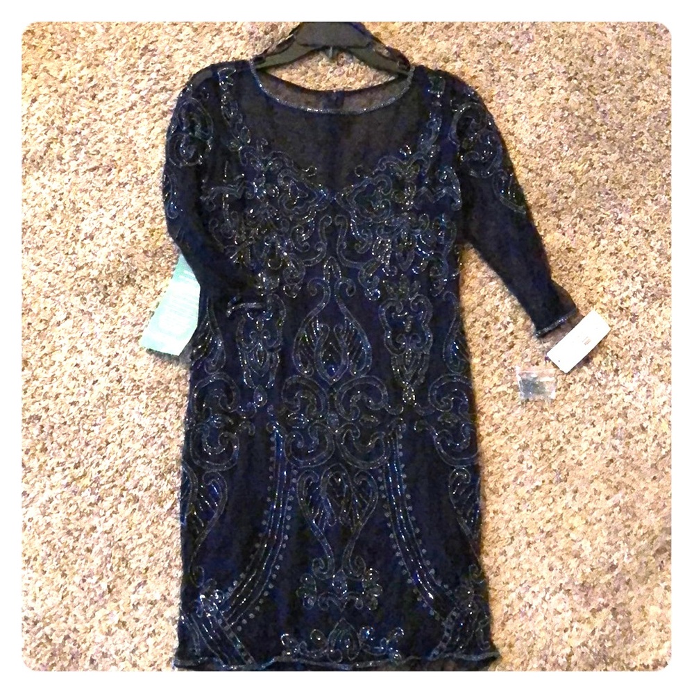 Navy blue beaded cocktail dress